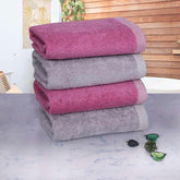 500 GSM Bamboo Hand Towels Set Of 4 - Purple & Grey | Ultra Soft & Highly Absorbent Towels - Rangoli